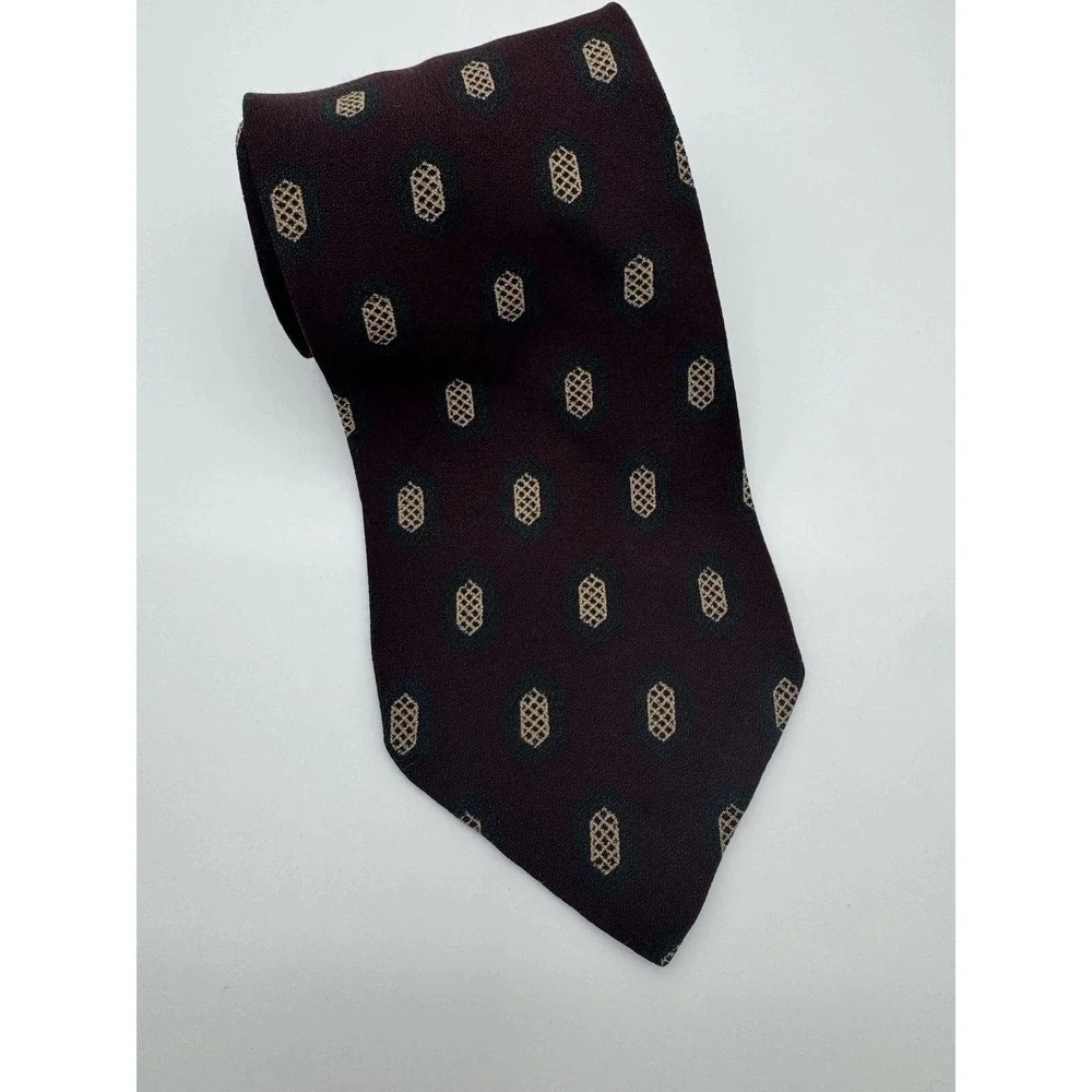 Giorgio Armani Cravatte Silk Tie Brown Geometric Medallion Italy Designer